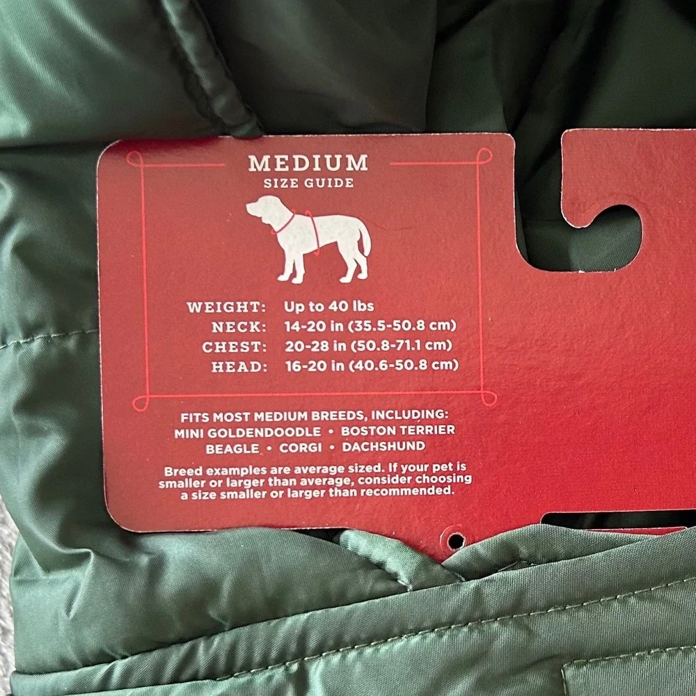 Wondershop Target Pet Puffer Vest Medium Hunter Green Hooded Dog Jacket New
